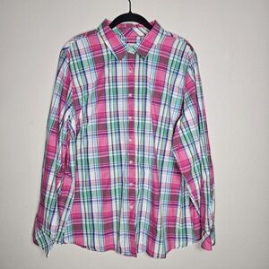 Talbots Womens 2X Plaid Button Up‎ Equestrian Top Pink Cowgirl Southwestern